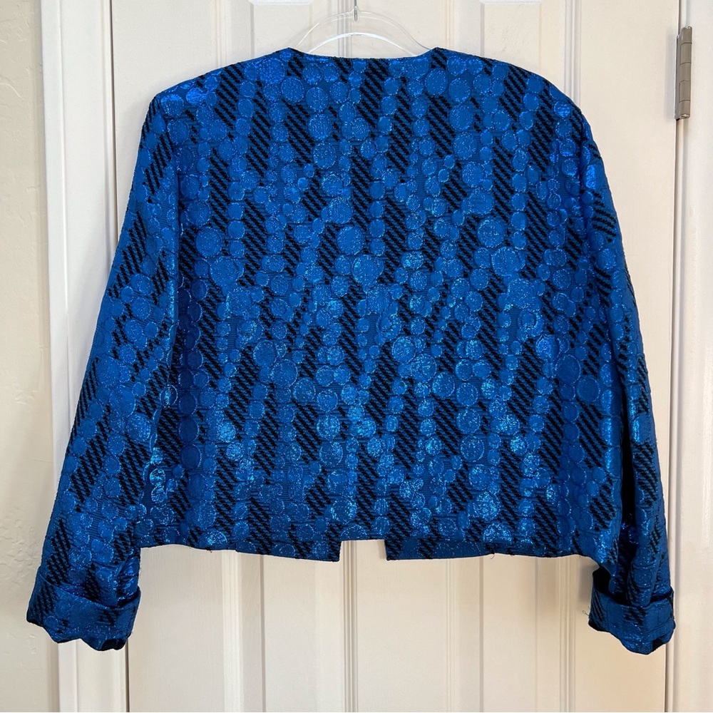 Blue Metallic Geometric Mod Blazer Vintage Handmade Holiday NYE Party Glam - Picture 8 of 9